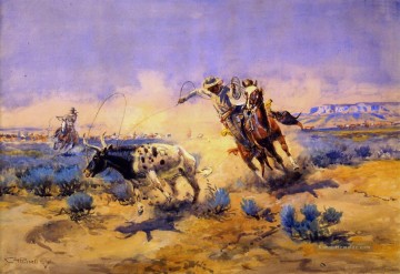 Indianer und Cowboy Werke - Cowboys aus der Viertelkreisschachtel 1925 Charles Marion Russell Indiana Cowboy